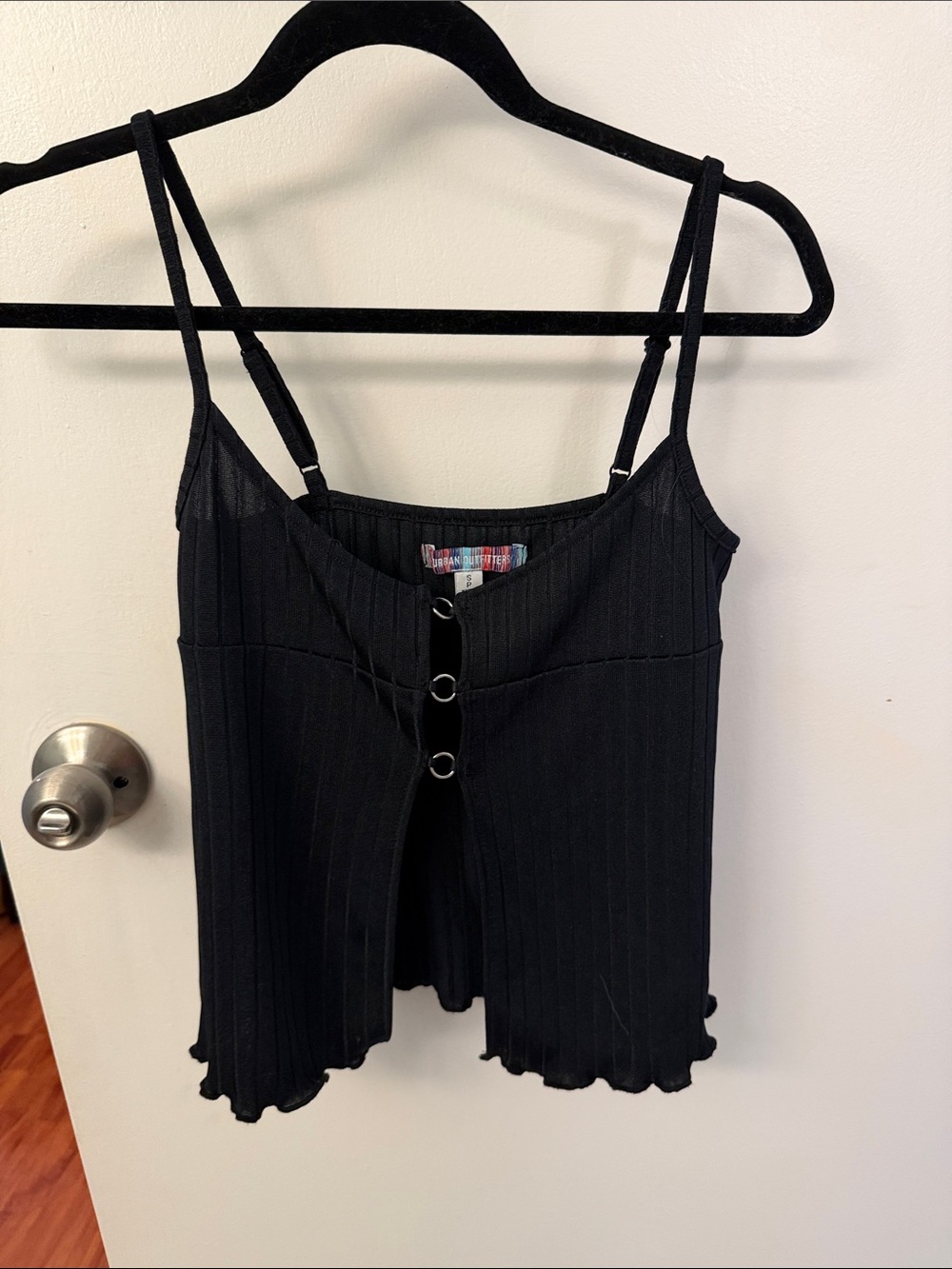 Urban Outfitters Black Ribbed Camisole with Open Front Ring Detail